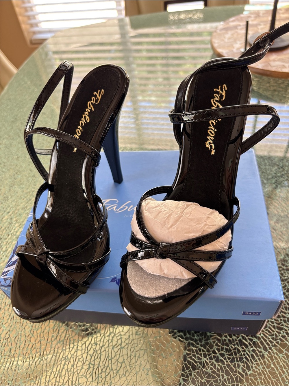 Fabulicious Pleaser Flair-436 Black Ankle Strap Heels NIB